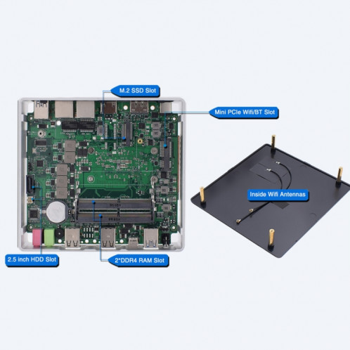 HYSTOU M3 Système Windows / Linux Mini PC, Intel Core I7-8559U 4 Core 8 Threads jusqu'à 4,50 GHz, prise en charge M.2, 32 Go de RAM DDR4 + 1 To SSD SH04321344-014