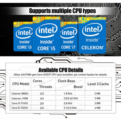 HYSTOU P09-6L Système Windows / Linux Mini PC, Intel Core I3-7167U 2 Core 4 threads jusqu'à 2,80 GHz, prise en charge mSATA, 4 Go de RAM DDR3 + 64 Go SSD SH07301582-010