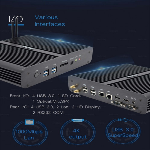 HYSTOU P05B-I7-5500U-2C Mini PC sans ventilateur Processeur Intel Core i7 5500u Quad Core jusqu'à 2,4 GHz, RAM: 8G, ROM: 256G, prise en charge Win 7/8/10 / Linux (noir) SH326B1509-07