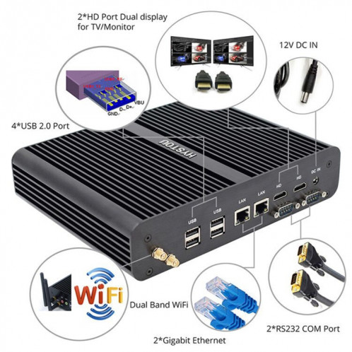 HYSTOU P05B-I7-5500U-2C Mini PC sans ventilateur Processeur Intel Core i7 5500u Quad Core jusqu'à 2,4 GHz, RAM: 8G, ROM: 256G, prise en charge Win 7/8/10 / Linux (noir) SH326B1509-07
