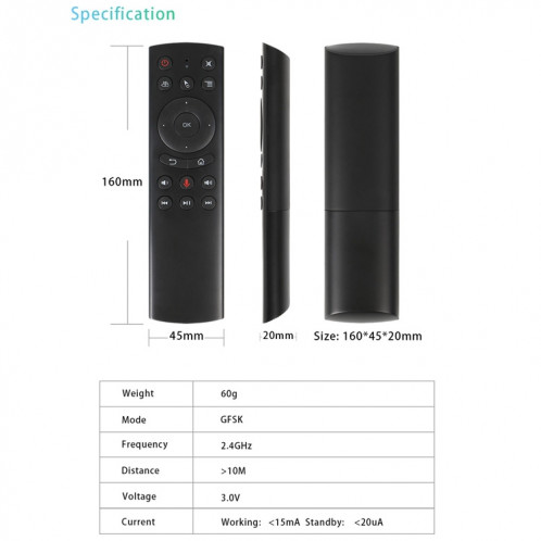 Télécommande souris G20S 2.4G Air avec entrée vocale de fidélité et apprentissage IR et gyroscope à 6 axes pour PC et Android TV Box et ordinateur portable et projecteur SH48771253-011