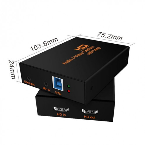 Z28 Professional HDMI Femelle + Micro + Entrée Ligne vers HDMI Femelle USB 3.0 Boîte de Capture Audio Vidéo (Noir) SH8425496-013