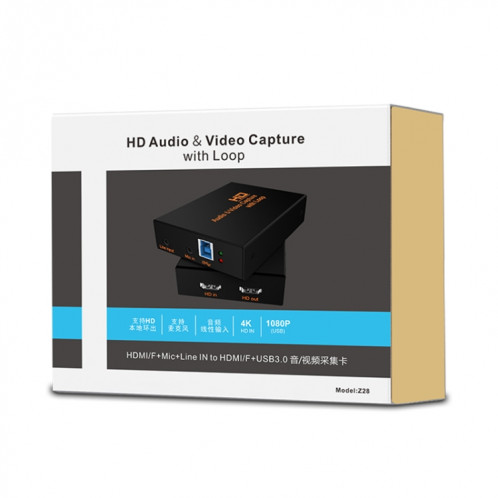 Z28 Professional HDMI Femelle + Micro + Entrée Ligne vers HDMI Femelle USB 3.0 Boîte de Capture Audio Vidéo (Noir) SH8425496-013