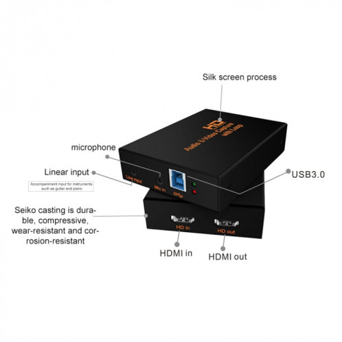 Z28 Professional HDMI Femelle + Micro + Entrée Ligne vers HDMI Femelle USB 3.0 Boîte de Capture Audio Vidéo (Noir) SH8425496-013