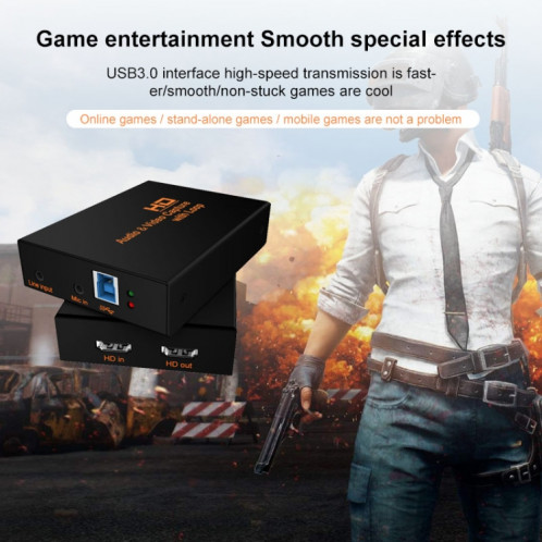 Z28 Professional HDMI Femelle + Micro + Entrée Ligne vers HDMI Femelle USB 3.0 Boîte de Capture Audio Vidéo (Noir) SH8425496-013