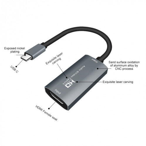 Boîte de capture audio vidéo Z29A HDMI femelle vers USB-C / Type-C mâle (gris) SH8427701-013