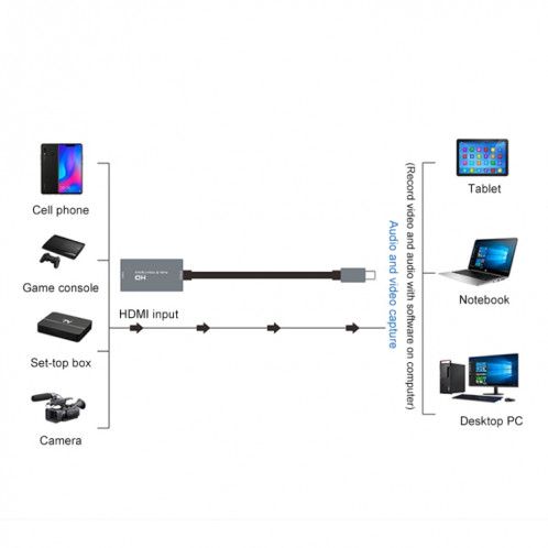 Boîte de capture audio vidéo Z29A HDMI femelle vers USB-C / Type-C mâle (gris) SH8427701-013
