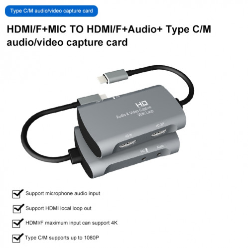 Z30A HDMI Femelle + Micro vers HDMI Femelle + Audio + Boîte de Capture Vidéo USB-C / Type-C SH84291232-014