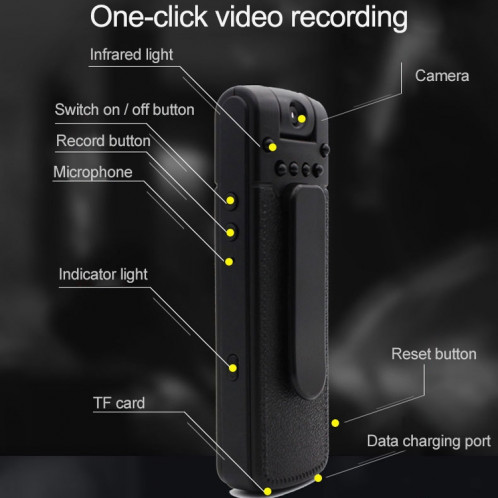 B18 Back Clip Design 1080P HD Camera Recording Pen, Supporte la détection de mouvement / Vision nocturne infrarouge / Caméra à rotation de 180 degrés / Carte TF (Noir) SH017B202-013