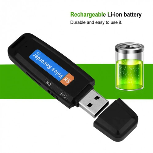 Enregistreur vocal USB portable rechargeable U-Disk SK001, sans mémoire (blanc) SH109W867-09