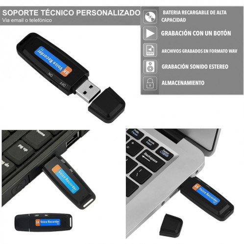 Enregistreur vocal USB portable rechargeable U-Disk SK001, sans mémoire (noir) SH109B1842-09