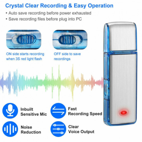 Enregistreur vocal de réunion portable rechargeable SK858 32 Go (bleu) SH116L100-010