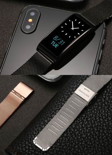 X3 0,96 pouces Bracelet de montre en acier Bluetooth avec bracelet de montre en acier, IP68 étanche, podomètre d'assistance / moniteur de fréquence cardiaque / moniteur de veille / moniteur de tension artérielle, SH205L1788-016