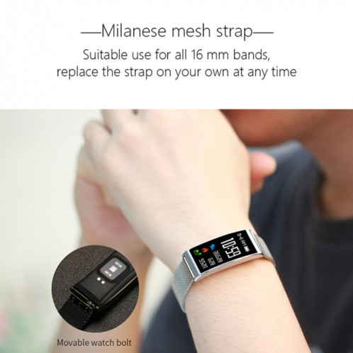 X3 0,96 pouces Bracelet de montre en acier Bluetooth avec bracelet de montre en acier, IP68 étanche, podomètre d'assistance / moniteur de fréquence cardiaque / moniteur de veille / moniteur de tension artérielle, SH205L1788-016
