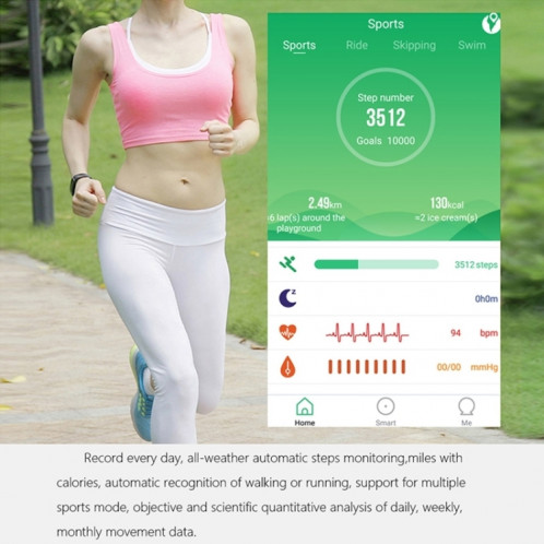 X3 0,96 pouces Bracelet de montre en acier Bluetooth avec bracelet de montre en acier, IP68 étanche, podomètre d'assistance / moniteur de fréquence cardiaque / moniteur de veille / moniteur de tension artérielle, SH205L1788-016