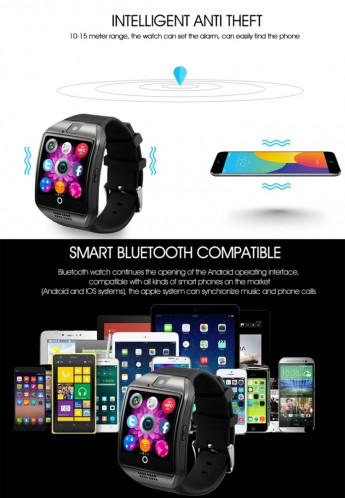Q18 1.54 pouces écran TFT MTK6260A 360MHz Bluetooth 3.0 Smart Bracelet montre téléphone avec podomètre et moniteur de sommeil et calculatrice et rappel d'appel et SMS / Wechat Alertes et horloge Affichage et SH881J1774-020