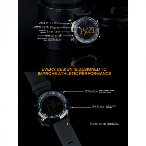 EX18 Smart Watch Montre FSTN Full View Ecran Cadran Lumineux Bracelet Haute Resistance en TPU Marches de Comptage Calories Brulees Calendrier Bluetooth 4.0 Rappel d Appel Rappel de Batterie Faible
