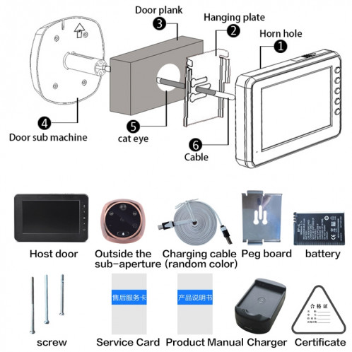 M4300A 4,3 pouces écran tactile 3.0MP caméra vidéo intelligente sonnette, carte TF de soutien (32 Go Max) et détection de mouvement et vision nocturne infrarouge SM00221930-013