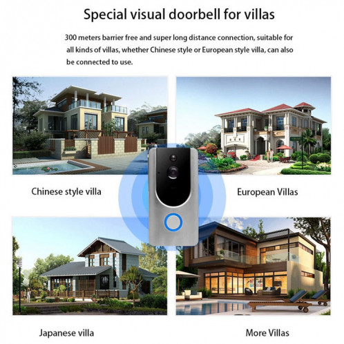 Caméra de sécurité VESAFE Home VS-M3 HD 720P Intercom de sonnette vidéo Smart WiFi, carte de soutien TF et vision nocturne et application de détection PIR pour IOS et Android (gris) SH030H1844-014