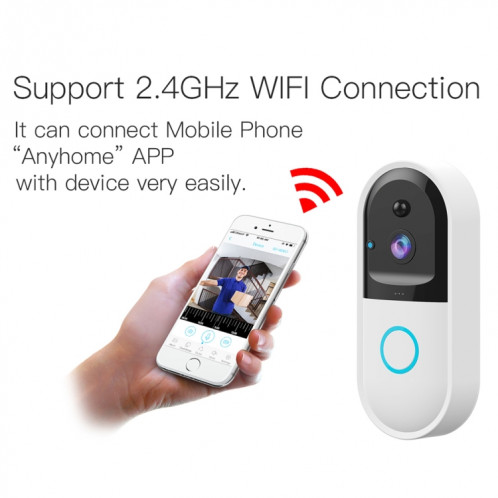 Sonnette visuelle vidéo WiFi intelligente B50 720P, prise en charge de la surveillance à distance du téléphone et de la vision nocturne et de la carte SD (blanc) SH040W117-09