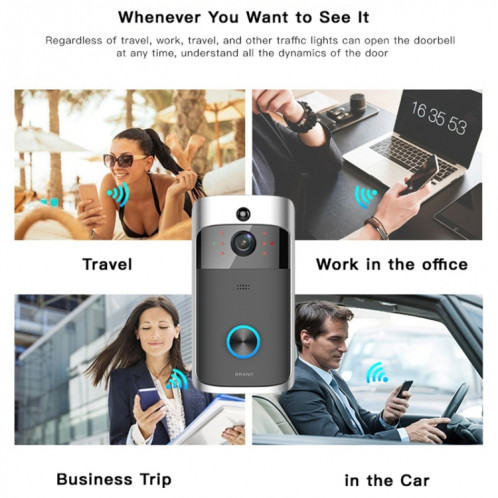 M3 720P Smart WIFI Sonnette visuelle vidéo à très faible puissance, prise en charge de la surveillance à distance du téléphone portable et de la vision nocturne (noir) SH401B976-015