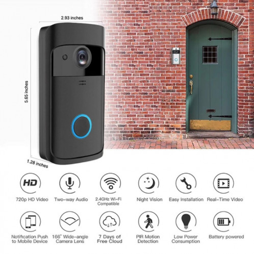 M4 720P Smart WIFI Sonnette visuelle PIR vidéo ultra basse consommation avec 3 fentes pour batterie, prise en charge de la surveillance à distance du téléphone portable et de la vision nocturne et objectif de caméra SH402B1225-013
