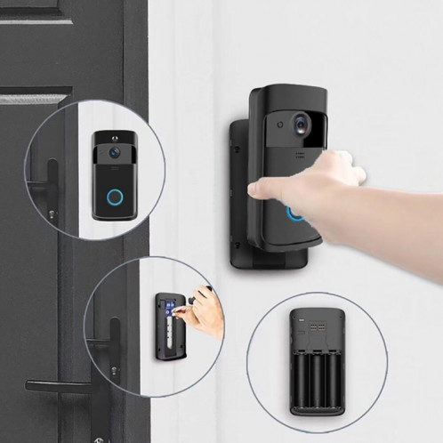 M4 720P Smart WIFI Sonnette visuelle PIR vidéo ultra basse consommation avec 3 fentes pour batterie, prise en charge de la surveillance à distance du téléphone portable et de la vision nocturne et objectif de caméra SH402B1225-013