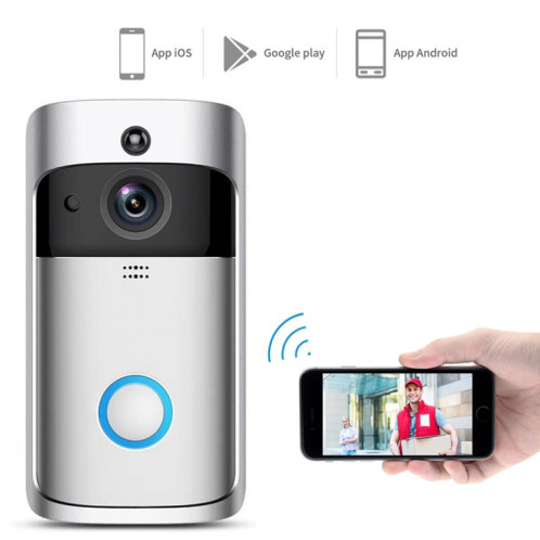 M4 720P Smart WIFI Sonnette visuelle PIR vidéo ultra basse consommation avec 3 fentes pour batterie, prise en charge de la surveillance à distance du téléphone portable et de la vision nocturne et objectif de caméra SH402S963-013