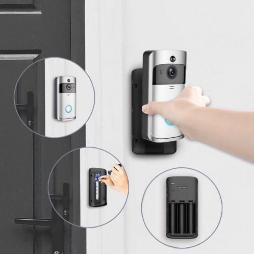 M4 720P Smart WIFI Sonnette visuelle PIR vidéo ultra basse consommation avec 3 fentes pour batterie, prise en charge de la surveillance à distance du téléphone portable et de la vision nocturne et objectif de caméra SH402S963-013