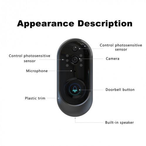 M108 720P 6400mAh Sonnette visuelle vidéo WIFI intelligente, surveillance à distance du téléphone et interphone vocal en temps réel (noir) SH404B625-016