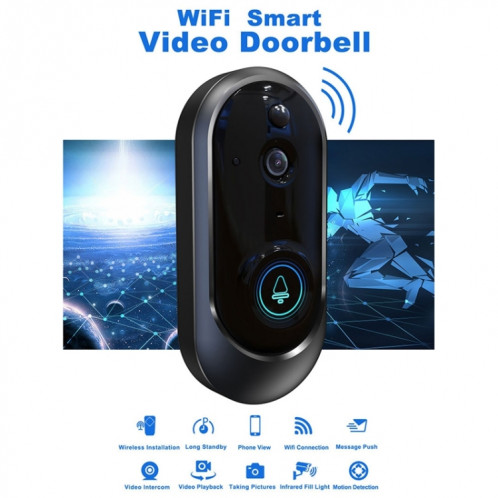 M108 720P 6400mAh Sonnette visuelle vidéo WIFI intelligente, surveillance à distance du téléphone et interphone vocal en temps réel (noir) SH404B625-016