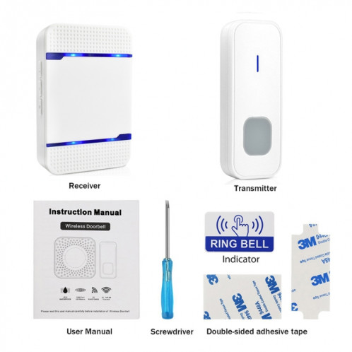 P7 110dB Wireless IP55 Récepteur de sonnette WiFi étanche à faible consommation d'énergie avec veilleuse, 53 options de musique, distance du récepteur: 300 m (blanc) SH409W1262-011
