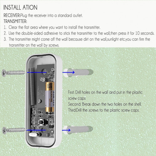 P7 110dB Wireless IP55 Récepteur de sonnette WiFi étanche à faible consommation d'énergie avec veilleuse, 53 options de musique, distance du récepteur: 300 m (blanc) SH409W1262-011