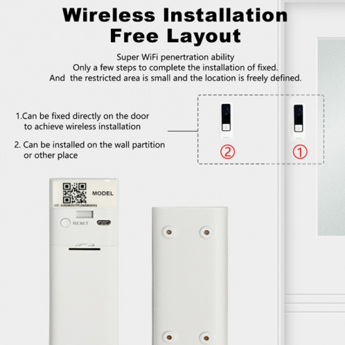 Sonnette vidéo intelligente à bouton carré WiFi M200B, prise en charge de la détection de mouvement infrarouge et du taux adaptatif et de l'interphone bidirectionnel et du réveil à distance / PIR (blanc) SH362W1159-014