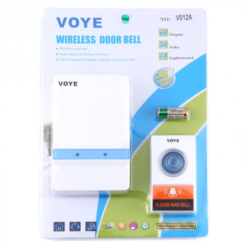 VOYE V012A Sonnette sans fil télécommandée pour la musique à domicile avec 38 sons de polyphonie (blanc) SV585W763-012