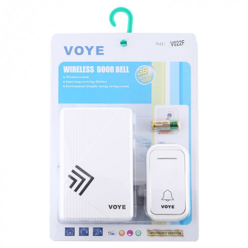 VOYE V022F Sonnette sans fil télécommandée pour la musique à domicile avec 38 sons de polyphonie (blanc) SV585W777-012