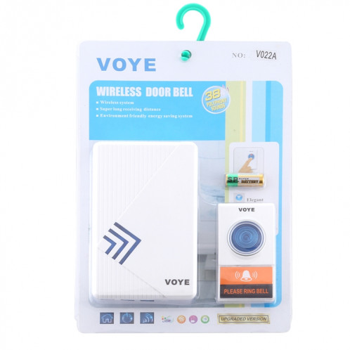 VOYE V022A Sonnette sans fil télécommandée pour la musique à domicile avec 38 sons de polyphonie (blanc) SV586W1841-012