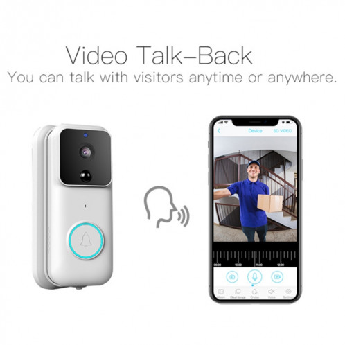 Anytek B60 720P sonnette visuelle vidéo intelligente WiFi, prise en charge de la détection à distance et PIR de l'application et de la carte TF (blanc) SA693W962-09