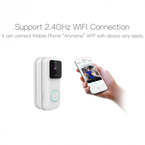 Anytek B60 720P sonnette visuelle vidéo intelligente WiFi, prise en charge de la détection à distance et PIR de l'application et de la carte TF (blanc) SA693W962-09