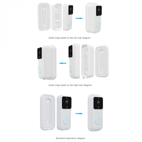 Anytek B60 720P sonnette visuelle vidéo intelligente WiFi, prise en charge de la détection à distance et PIR de l'application et de la carte TF (blanc) SA693W962-09