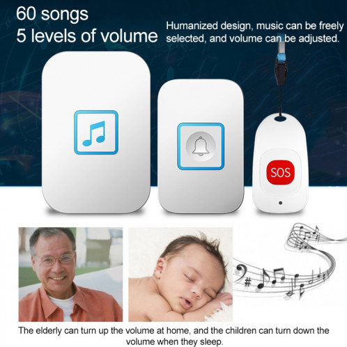 CACAZI C86 Sonnette de téléavertisseur SOS sans fil Vieil homme Alarme d'urgence pour enfant Sonnette d'appel à distance, Prise UE (Noir) SC1EUB440-010