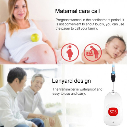 CACAZI C86 Sonnette de téléavertisseur SOS sans fil Vieil homme Alarme d'urgence pour enfant Sonnette d'appel à distance, Prise UE (Blanc) SC1EUW916-010