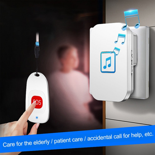 CACAZI C86 Sonnette de téléavertisseur SOS sans fil Vieil homme Alarme d'urgence pour enfant Sonnette d'appel à distance, Prise UE (Blanc) SC1EUW916-010