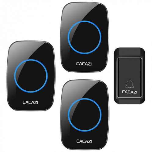 CACAZI A10G un bouton trois récepteurs cloche sans fil auto-alimentée pour la maison sans fil, prise européenne (noir) SC6EUB761-08
