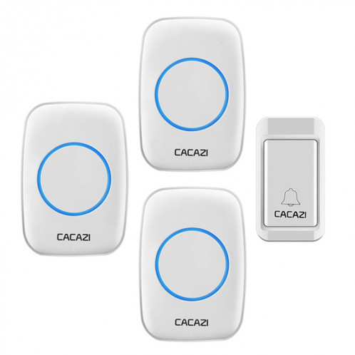 CACAZI A10G un bouton trois récepteurs cloche sans fil auto-alimentée pour la maison sans fil, prise européenne (blanc) SC6EUW908-08