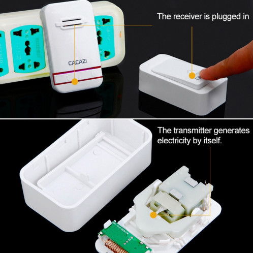 CACAZI V027G un bouton trois récepteurs sonnette électronique cinétique maison sans fil auto-alimentée, prise ue SC17EU1994-08