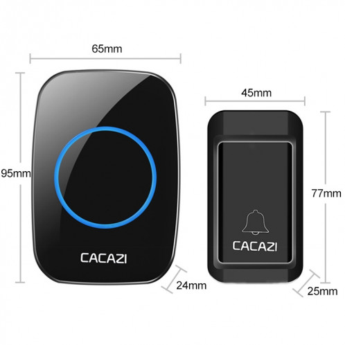 CACAZI A10G One Button One Receivers Cloche sans fil auto-alimentée pour la maison sans fil, (noir) SC9EUB1424-06