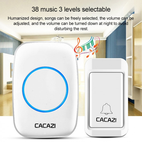 CACAZI A10G One Button One Receivers Cloche sans fil auto-alimentée pour la maison sans fil, prise UE (noir) SC9EUB1424-06