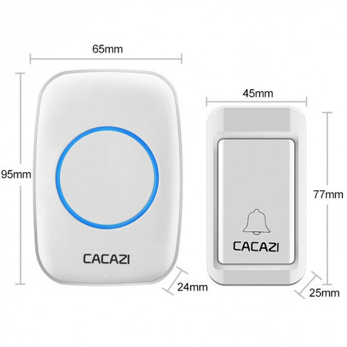 CACAZI A10G One Button One Receivers Bell sans fil auto-alimenté pour la maison, prise EU (blanc) SC9EUW970-06