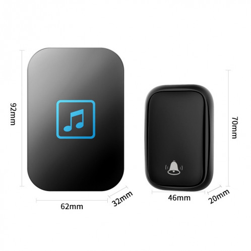 CACAZI FA86 Sonnette sans fil auto-alimentée pour maison intelligente, (noir) SC1EUB1801-08